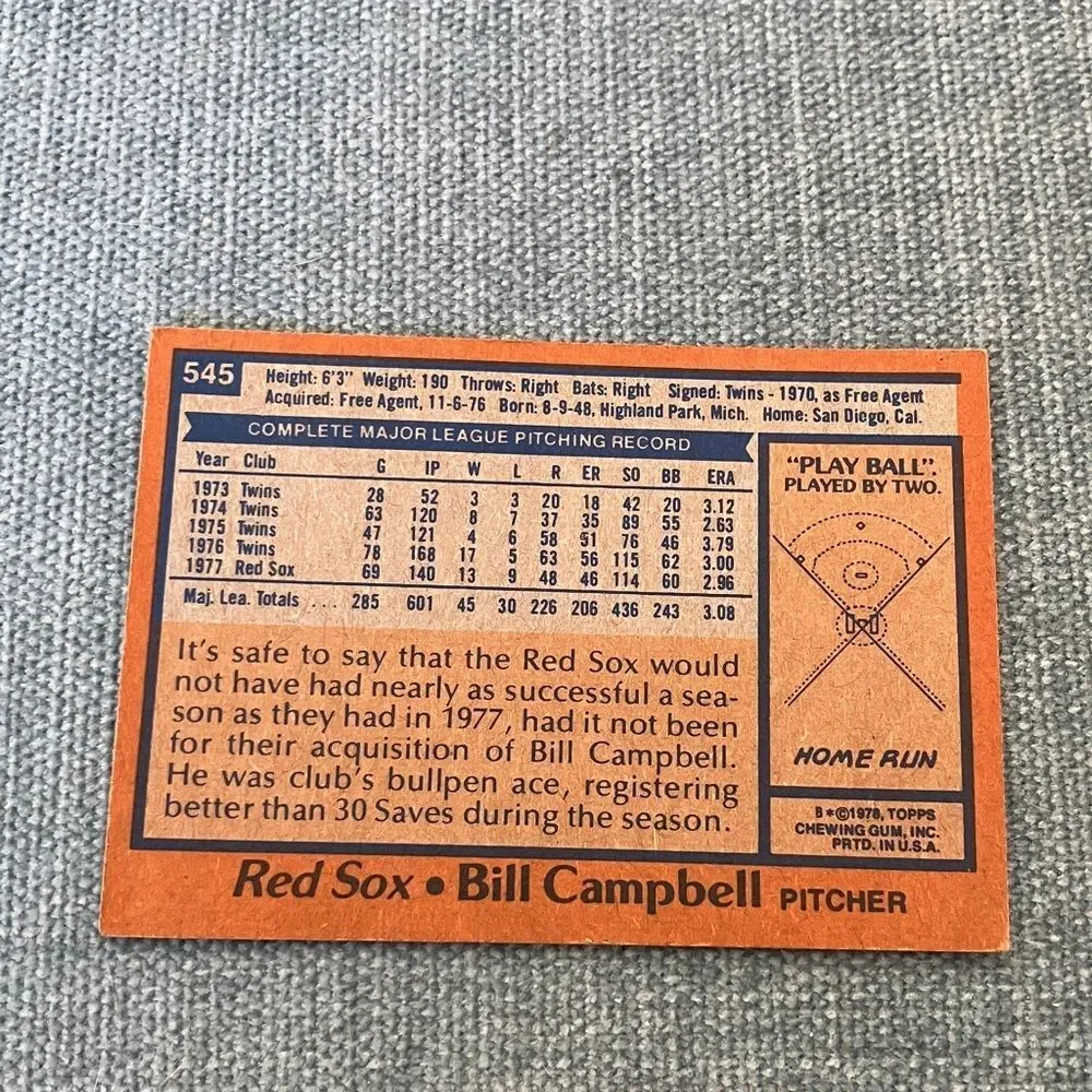 1978 Topps Boston Red Sox Baseball Card Trading Card